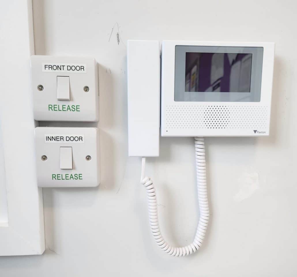 access control system answering system and door release switch