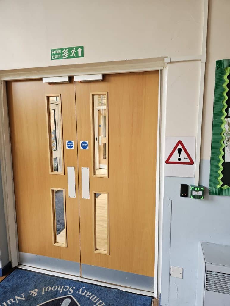 Access control door with id card scanner