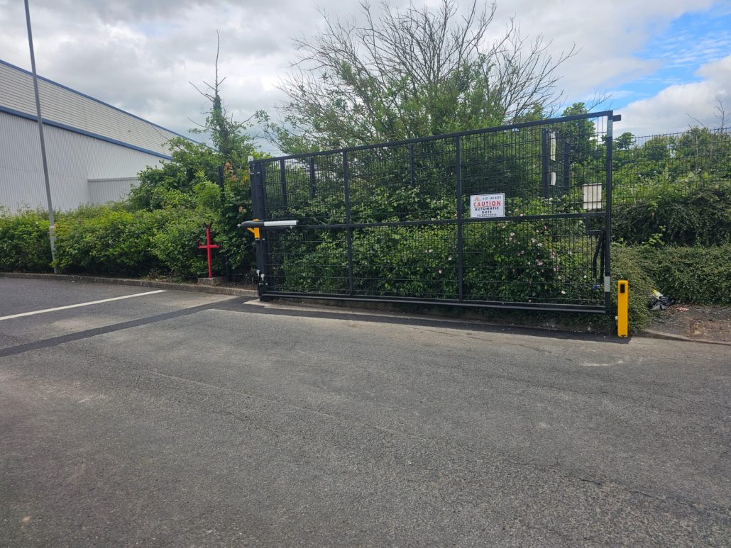 Access control automatic gate - side view of open gate